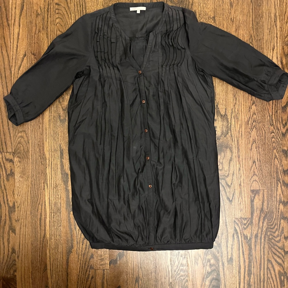 Maje Black Pintuck Button-Up Tunic Dress